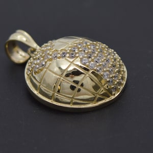 Real 10K Solid Yellow Gold 28.2mm CZ World Charm Textured Pendant 3.5 grams | Fashion Jewelry Gold Pendant | Solid 10k Gold Pendant