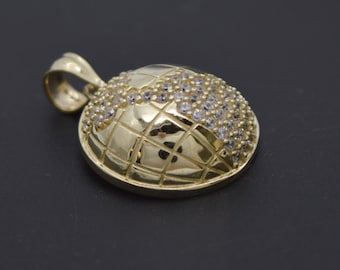 10K Solid Gold CZ World Charm Pendant | Textured Globe