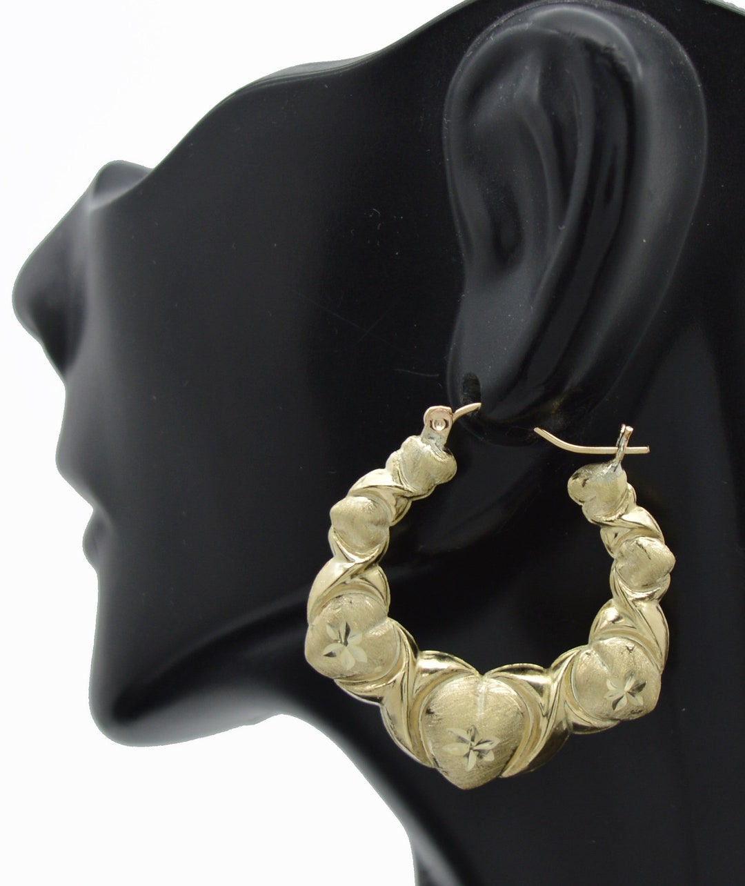 Real 10k Solid Yellow Solid Gold Women's Love X & Heart Hoop Earrings ...