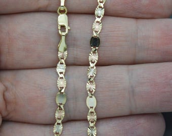 Echtes 10k Tricolor Solid Gold Valentino Fußkettchen-Gliederarmband 2,3 gr 3,5 mm 10 ''
