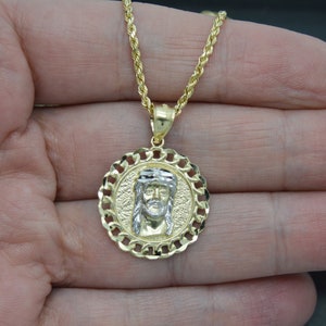 Real 10K Yellow Solid Gold Jesus Cuban Medallion Pendant + Rope Chain 16"-24" | Fashion 10k Jewelry Pendant | Solid 10k Gold Pendant + Chain