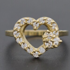 Real 10k Solid Yellow Gold Women Delicate CZ Double Heart Ring 12.2mm All Size | Women Jewelry Unique Gold Ring | Solid 10k Ring for Ladies