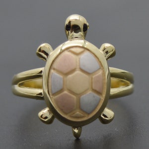 Real Solid 10K Tri-Color Gold Shiny Turtle Textured Ring 2.5gr All Sizes | Women Jewelry Unique Gold Ring | Solid 10k Gold Ring for Ladies