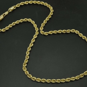 Collar de cadena de cuerda hueca de ORO REAL amarillo de 10K 5 mm 20'' 22" 24" 26" / Cadena de joyería de 10k para mujer de moda / Collar de cadena de oro sólido de 10k