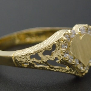 Dainty 10k Yellow Gold October Birthstone Heart Ring - CZ Promise/Proposal Ring With Side Stones - View #6