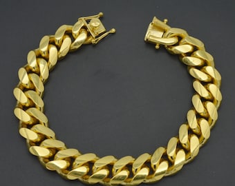 925 Sterling Silver 14k Gold Plated Miami Cuban Link Bracelet 13 mm 81gr 8" 9"