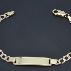 REAL 10K Yellow Gold Flat Curb ID baby Children&#39;s Bracelet + Engraving 3.6 gr 6&#39;&#39; | Children Jewelry Bracelet | Solid 10k Gold Bracelet
