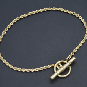 Real 14K Yellow Gold Rope Chain Textured Toggle Tag Clasp Bracelet 7.5'' | Women-Ladies Jewelry Bracelet | Solid 14k Gold Bracelet
