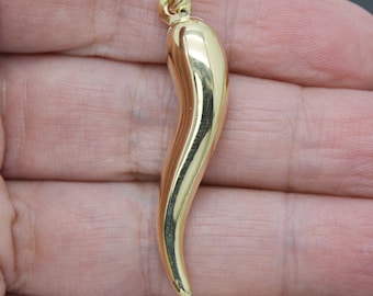 Real 10K Solid Yellow Gold Italian Horn Good Luck Charm Pendant 1.7gr | Men-Women Jewelry Pendant | Solid Yellow Gold 10k Charm Pendant