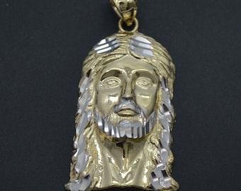 Real 10k Yellow Solid Gold Jesus Head Pendant 3.7 gr 38.8 x 20.4 mm | Fashion Men 10k Gold Jewelry Pendant | Solid 10k Gold Pendant