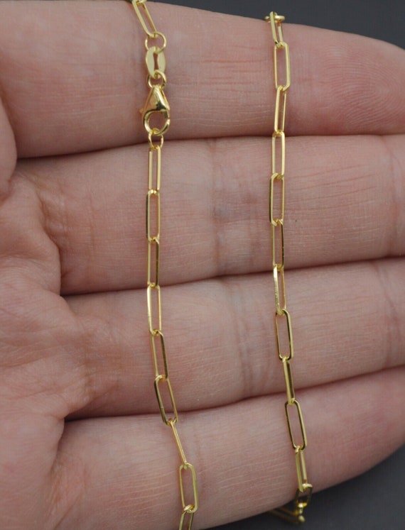 14k Solid Gold Büroklammer Kette, Zierliche Solide Gliederkette Halskette, Zarte Rechteck Schichtung Büroklammer Längliche Gliederkette Geschenk Für Sie