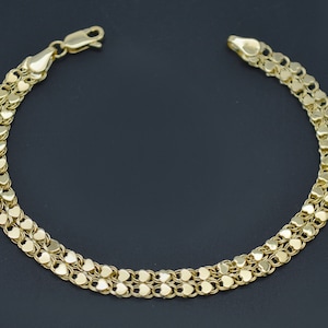 Real 10k Yellow Solid Gold 6mm Mirrored Heart Link Chain Bracelet 7"- 8" | Women-Ladies Shiny Jewelry Bracelet | Solid 10k Gold Bracelet