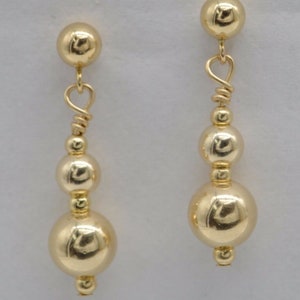 New 14K Solid Yellow Gold 6mm- 4mm Drop Earrings | Women-Ladies 14k Solid Gold Jewelry Earrings | Solid 14k Gold Drop Earrings