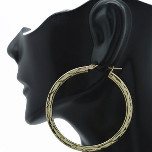 Real 10k Yellow Solid Gold Shiny Big Large Diamond Cut Hoop Earrings 45mm 2.8gr | Women-Ladies Jewelry Earrings | Solid Gold Hoop Earrings
