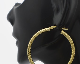925 Sterling Silver 14k Gold Plated Diamond-Cut Hoop Earrings 3mm 40.1mm