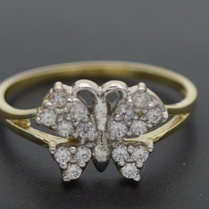 Real Solid 10k Yellow Gold Women Butterfly 1.6gr Stone Ring All Sizes 9mm | Women Jewelry Unique Gold Ring | Solid 10k Gold Ring for Ladies