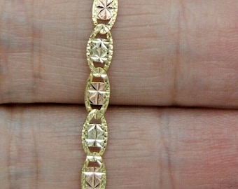 14K Tri-Color Gold Flat 2.75mm Valentino Link Chain Necklace 16" 18" 20" 22" 24" | Fashion Women 14k Jewelry Chain | Solid 14k Gold Necklace