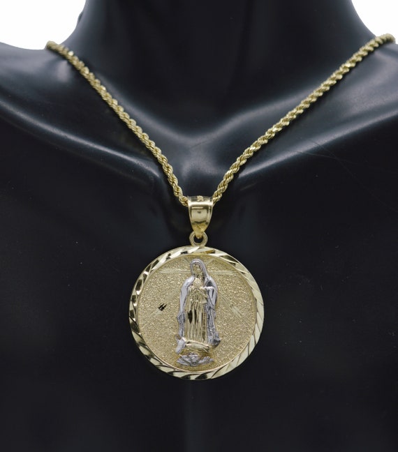 Real 10k Yellow Solid Gold Virgin Mary Medallion Pendant Rope Chain 1624 Fashion 10k Jewelry Pendant Solid 10k Gold Pendant Chain Etsy