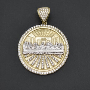 Pingente de medalhão de Jesus redondo da Última Ceia em ouro 10k real 30,5 mm 7,2 gr | Pingente de joias masculinas da moda | Pingente Sólido em Ouro 10k