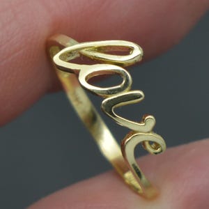 14K Solid Yellow Gold Cursive Love Script Ring 5.5mm All Sizes