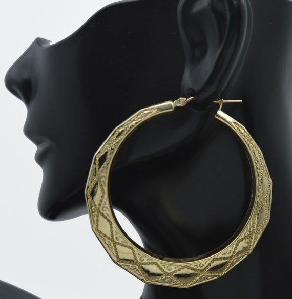 Goldum NYC 10k Yellow Gold Octagon Hoop Earrings – 3/4" Diamond Cut Textured