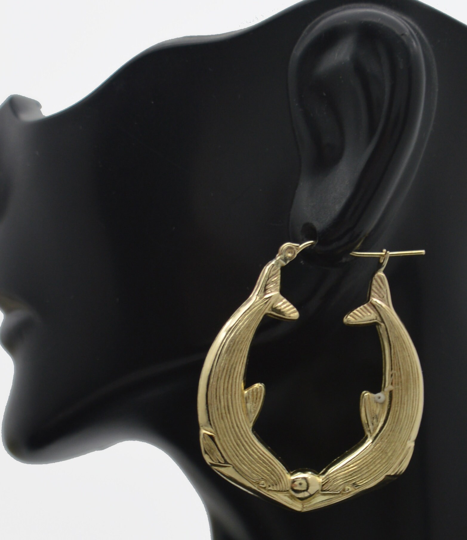 Real 10K Solid Yellow Gold Shiny Kissing Dolphin Love Hoop