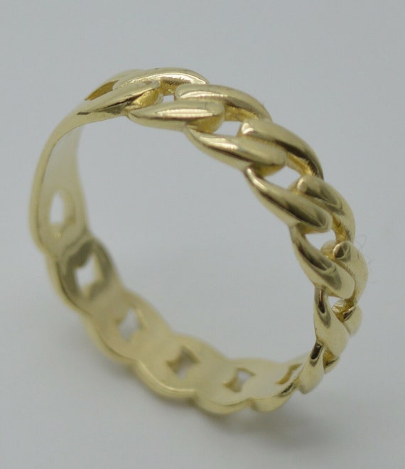 10k REAL Yellow Gold 5.4mm Shiny Diamond-Cut Alternate Classic Mens Hollow Real Solid 10K Yellow Gold Men\u0027s Cuban Band Ring 5.4mm ALL Sizes