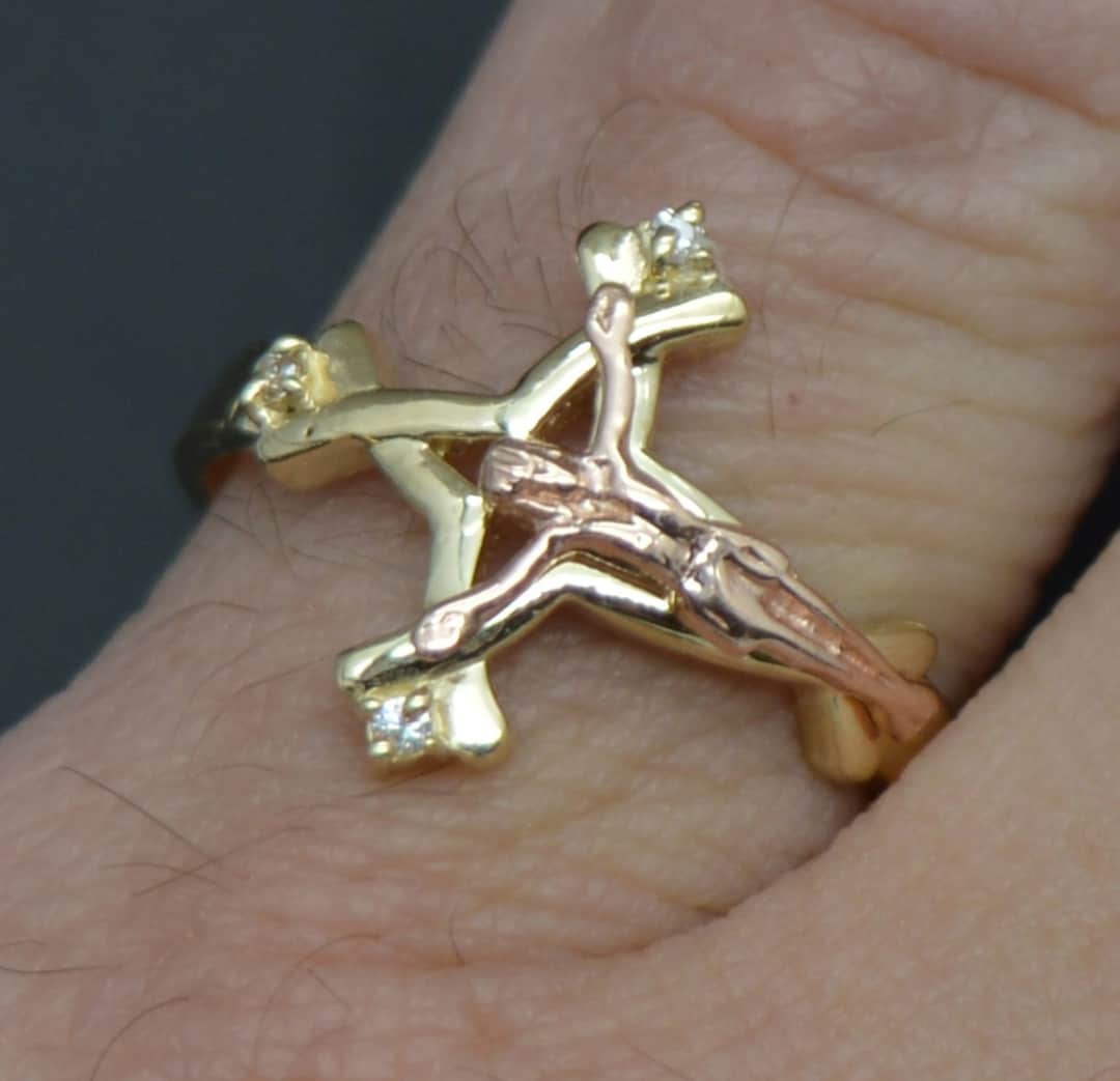 Real 10k Solid Multi Color Gold Cross Jesus Women Ring 14.8mm All Size ...