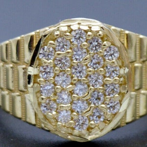 Echte massive 10K Gelbgold Herren Eisenbahn oval Ring CZ 13mm ALLE Größen | Herren Schmuck Einzigartige Gold Ring | Massiver 10k Gold Ring für Männer