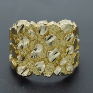 Solid 10K Yellow Gold Men's Nugget Ring - 'The Block' Style, Classic & Masculine - View #2