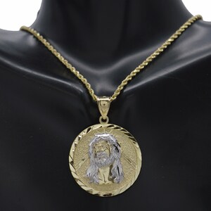 Real 10k Yellow Solid Gold Jesus Diamond Cut Medallion Pendant+Rope Chain 16-24" | Fashion 10k Jewelry Pendant | Solid Gold Pendant + Chain