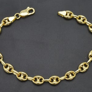 925 Sterling Silver 14k gold Puffed  Mariner Link Bracelet 7mm 9.6 gr 7.5"- 9.5"