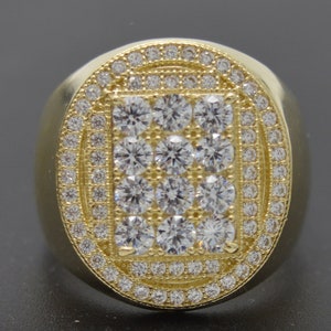 Real 10K Solid Yellow Gold Oval Shiny CZ Statement Ring 8.0gr All Sizes | Women Jewelry Unique Gold Ring | Solid 10k Gold Ring for Ladies