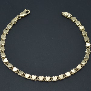Real 10k Yellow Solid Gold 3.6mm Mirrored Heart Link Chain Charm Bracelet 7"- 8" | Women-Ladies Jewelry Bracelet | Solid 10k Gold Bracelet