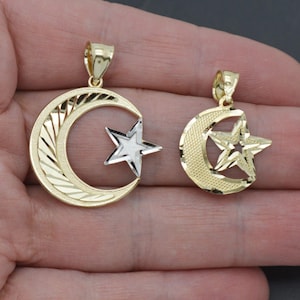 10k Solid Yellow Gold Tone Charm Moon-Star Pendants Small/ Medium