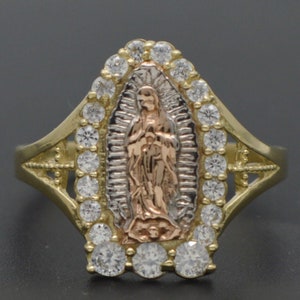 10k Tri-Color Gold Our Lady Of Guadalupe Ring – Polished, Size 7.5, Religious Catholic Jewelry - View #3