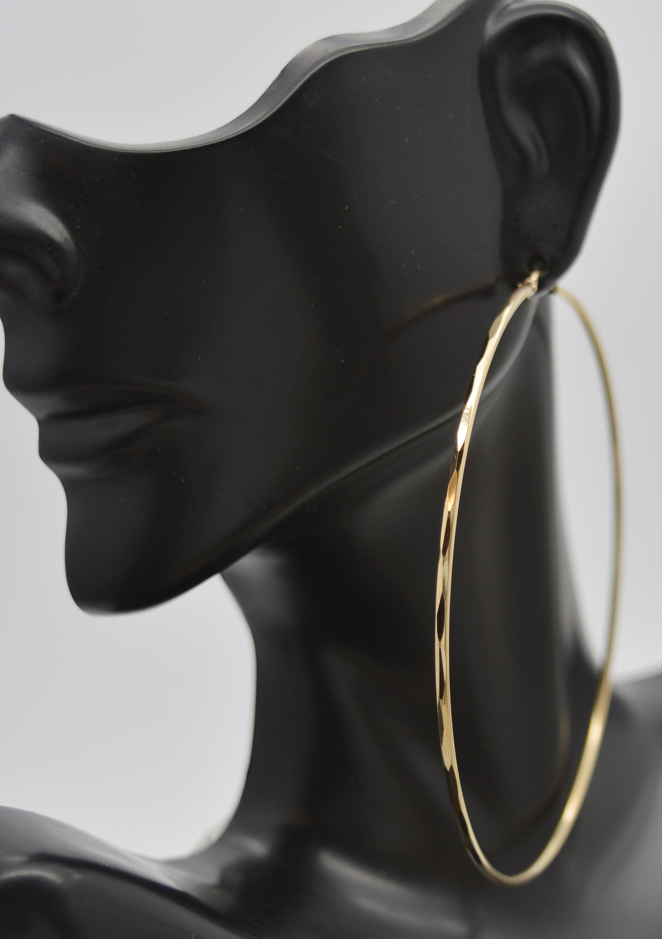 Echtes 14k massives Gelbgold große große facettierte Endlos-Creolen 3 '' 75 m 4,9gr | Frauen-Damen Schmuck Ohrringe | Solid Gold Creolen