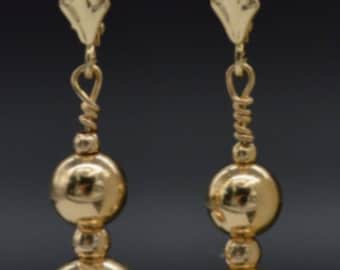 New 14K Solid Yellow Gold Round 8mm Leverback Bead Dangle Earrings | Women-Ladies Jewelry Earrings | Solid 14K Gold Drop Earrings