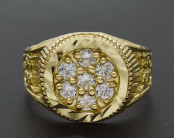 Real Solid 10K Yellow Gold Men's pinky round Ring CZ 15.5mm ALL Sizes | Men's Jewelry Unique Gold Ring | Solid 10k Gold Ring for Men