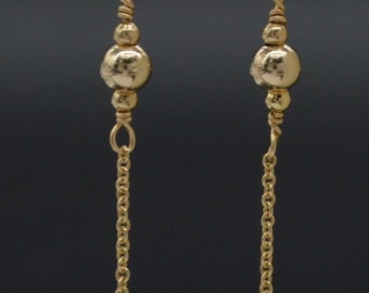 14K Solid Yellow Gold Round Bead Corrugated Dangle Leverback Earrings | Women-Ladies Jewelry Earrings | Solid 14K Gold Drop Earrings