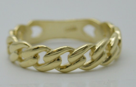 10k REAL Yellow Gold 5.4mm Shiny Diamond-Cut Alternate Classic Mens Hollow Real Solid 10K Yellow Gold Men\u0027s Cuban Band Ring 5.4mm ALL Sizes