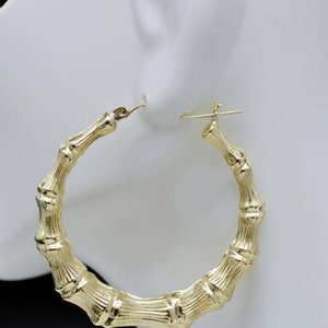REAL 10K Yellow Gold 2&quot; 50mm Large Graduated Bamboo Hoop Earrings 6.2 grams | Women Jewelry Earrings | Solid 10k Gold Hoop Earrings