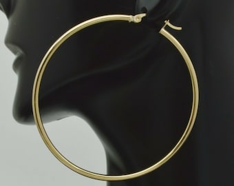 10k Solid Yellow Gold Large High Polished Hoop Earrings | 50mm x 2MM 3.00gr | Women-Ladies Jewelry Earrings | Solid 10k Gold Hoop Earrings