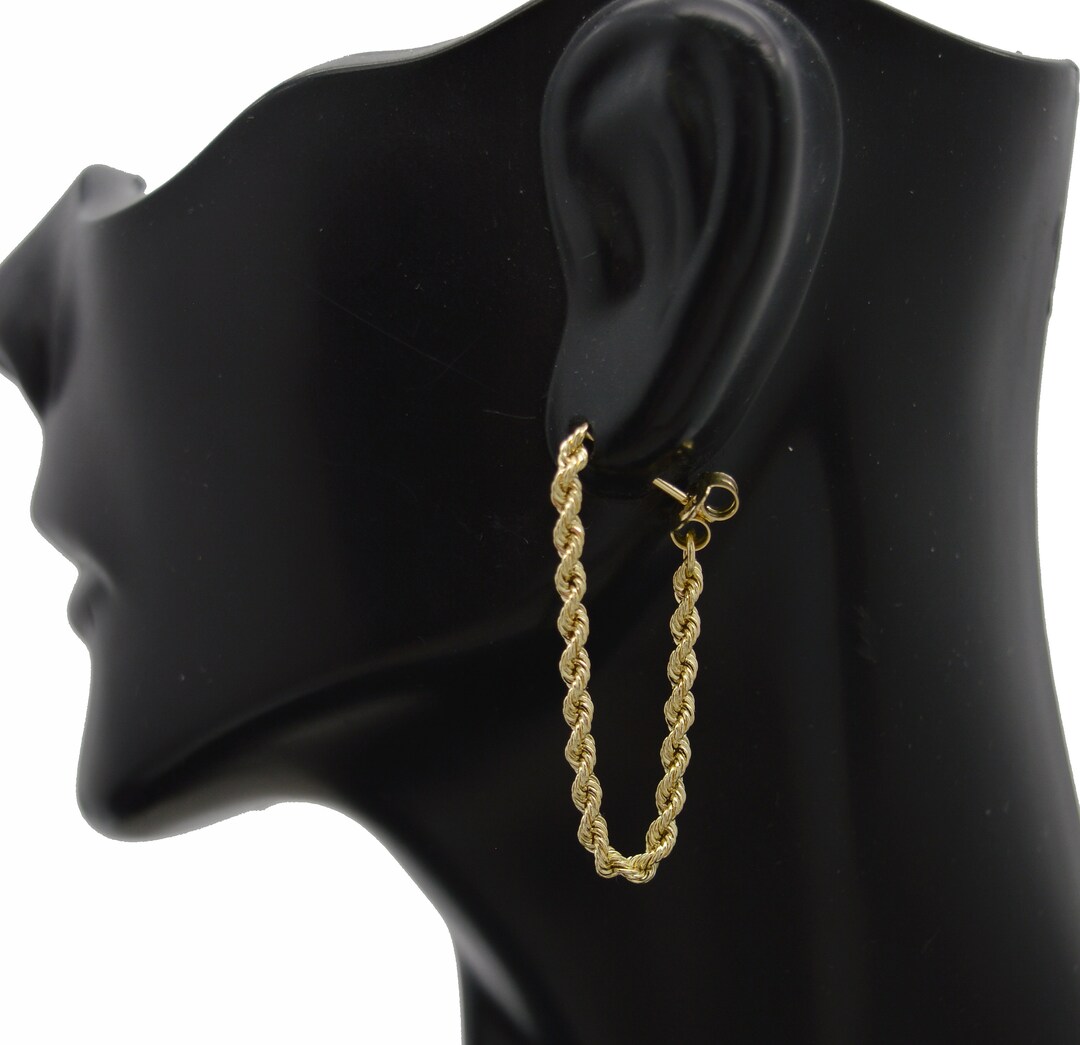 Real 10k Yellow Solid Gold Endless Rope Chain Drop Earrings 1.0 Gr