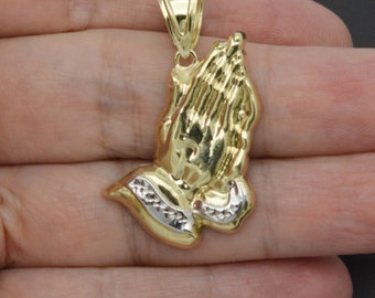 Ciondolo Con Mani In Preghiera In Vero Oro Giallo 10k Con Taglio A - Foto 7