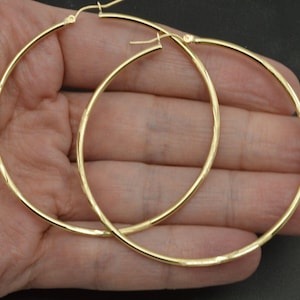 10k Solid Yellow Gold big Large hoop Diamond Cut Earrings 60mm x2MM 3.4GR