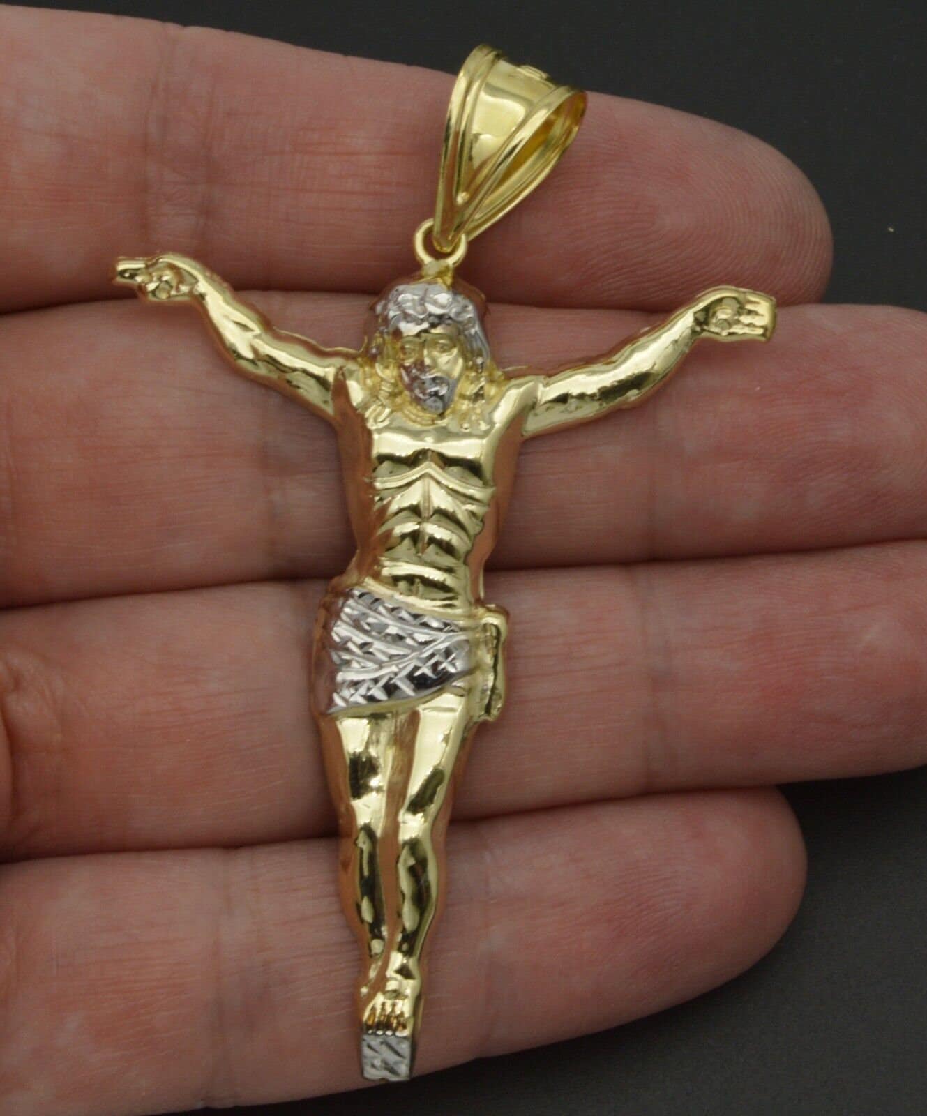 Real 10K Yellow Gold big Crucifix Jesus Body Pendant Charm 2.75'' 4gr | Men-Women Jewelry Pendant | Solid 10k Gold Crucifix Jesus Pendant