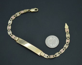REAL 10K Gold 7" Engravable ID Valentino Link Bracelet 6.2gr + Engraving | Women-Ladies Jewelry Bracelet | Solid 10k Gold Bracelet