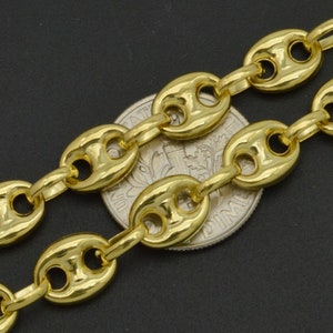 14K Yellow REAL GOLD Puffed Mariner Link Chain Necklace 7mm 18''20"24" | Fashion Women 14k Jewelry Chain | Solid 14k Gold Chain Necklace
