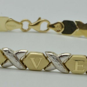 Real 10k two tone Gold &quot;Hugs & Kisses&quot; XO love Bracelet 6.3mm 71/2&#39;&#39; | Women-Ladies Jewelry Bracelet | Solid 10k Gold Bracelet